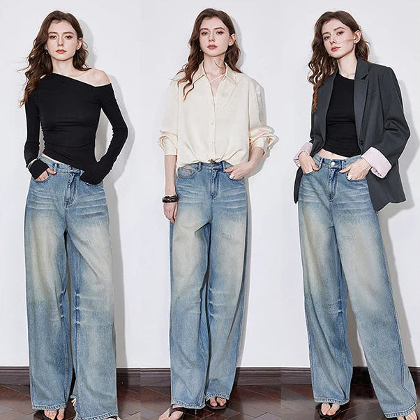 Y2K Mid Waist Wide Leg Denim Boyfriend Fit Jeans