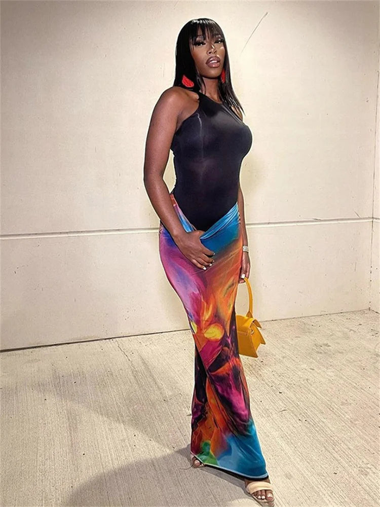 Y2K Multi Coloured Long Maxi Skirt