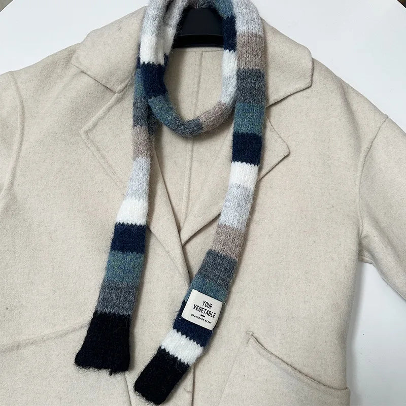 Y2K Multi Seasonal Striped Long Narrow Thin Knitted Scarf