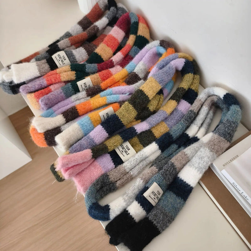 Y2K Multi Seasonal Striped Long Narrow Thin Knitted Scarf