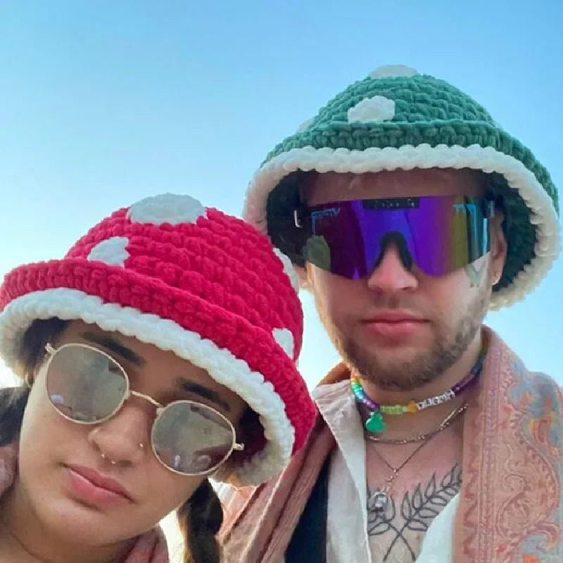 Y2K Mushroom Knit Bucket Hat