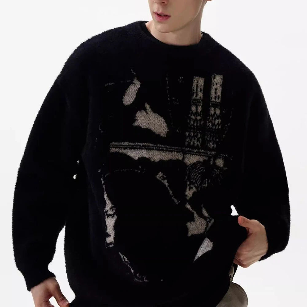 Y2K Noir Graphic Knitted Jumper