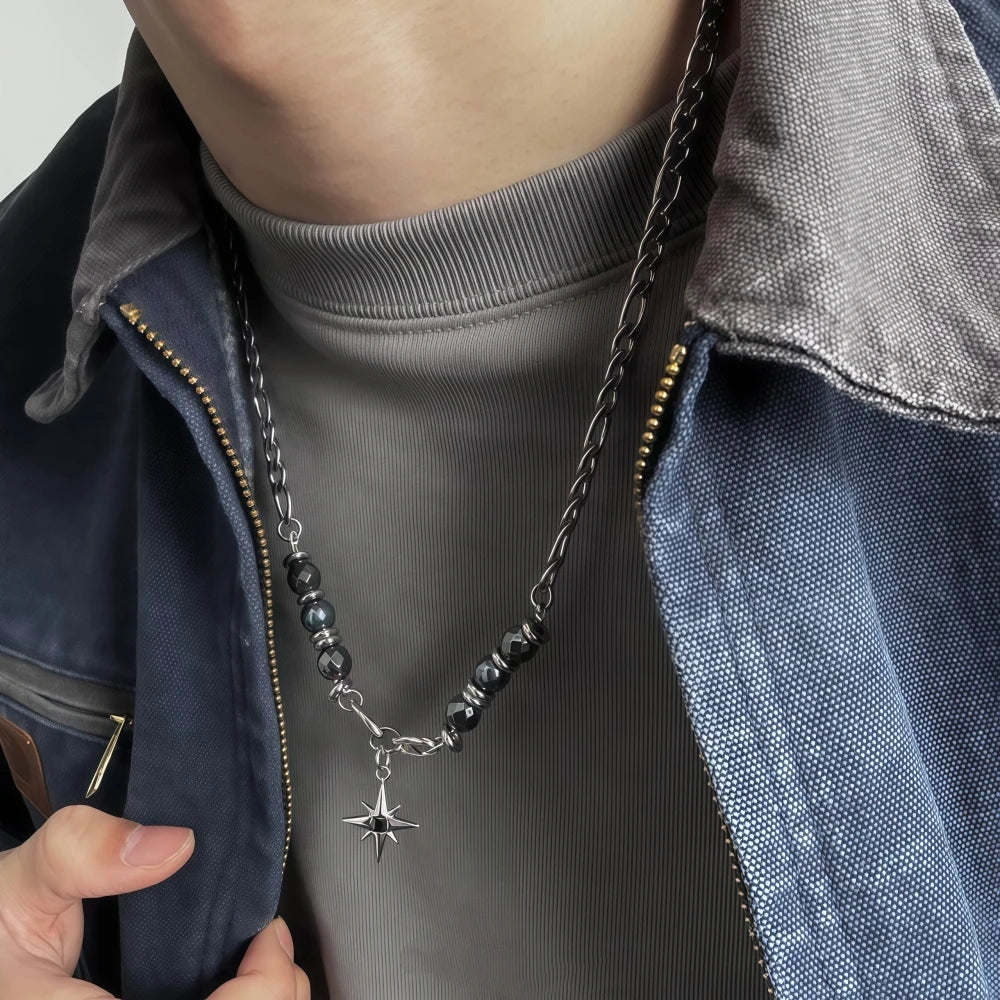 Y2K Obsidian Star Pendant Necklace