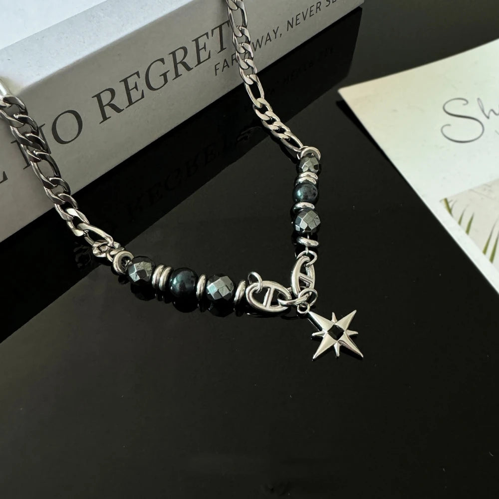 Y2K Obsidian Star Pendant Necklace