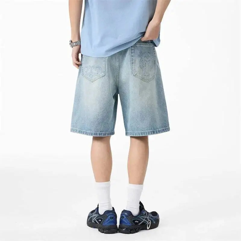 Y2K "Ocean Swirl" Washed Light Blue Denim Shorts Jorts