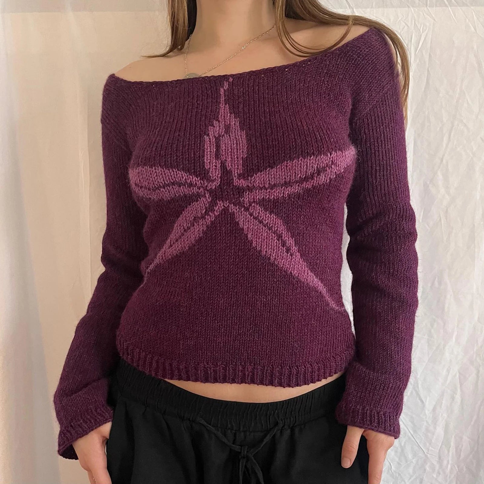 Y2K Off Shoulder Knitted Sweater