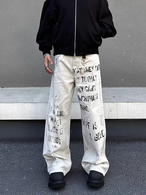 Y2K Off White Baggy Graphic Cargos