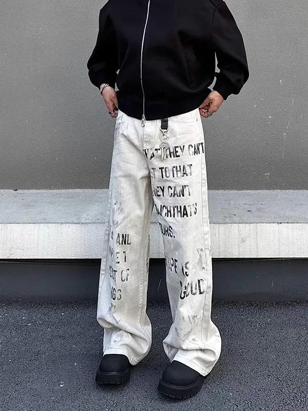 Y2K Off White Baggy Graphic Cargos