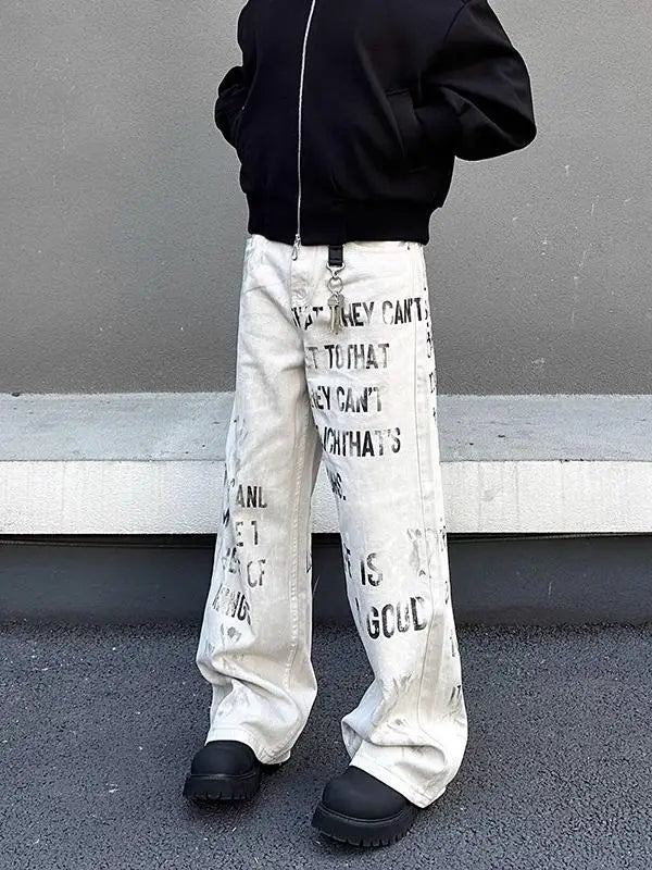 Y2K Off White Baggy Graphic Cargos