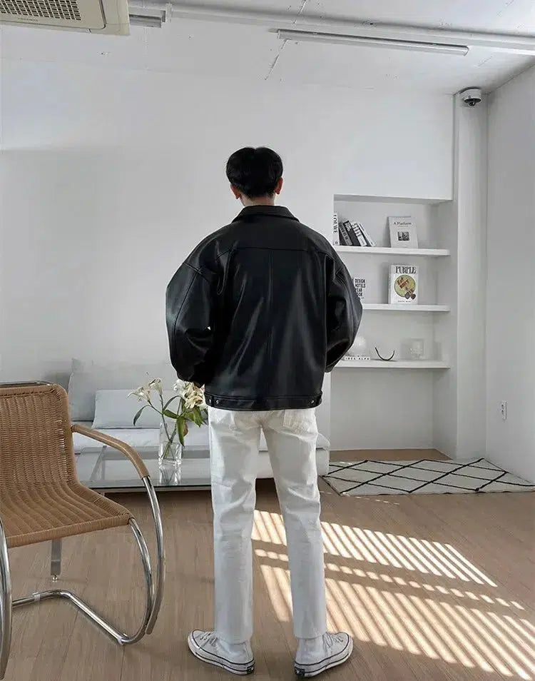 Y2K Oversized Collar Leather Jacket