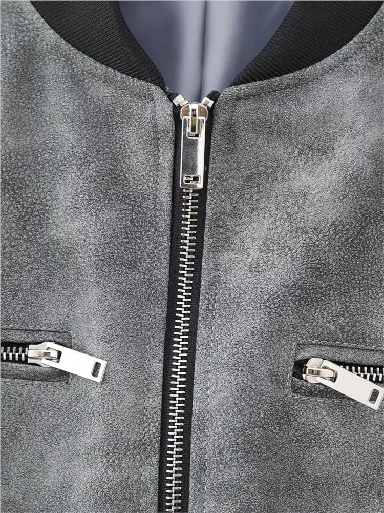 Y2K Oversized Leather Bomber Jacket