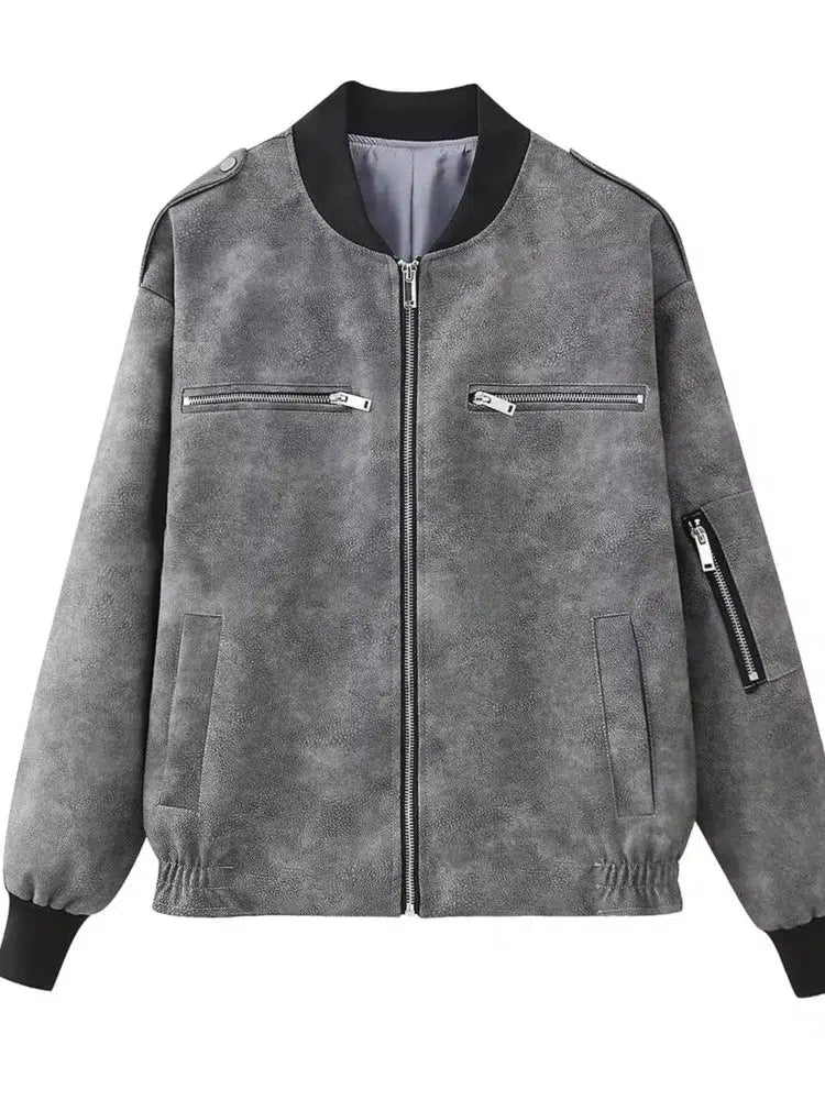 Y2K Oversized Leather Bomber Jacket