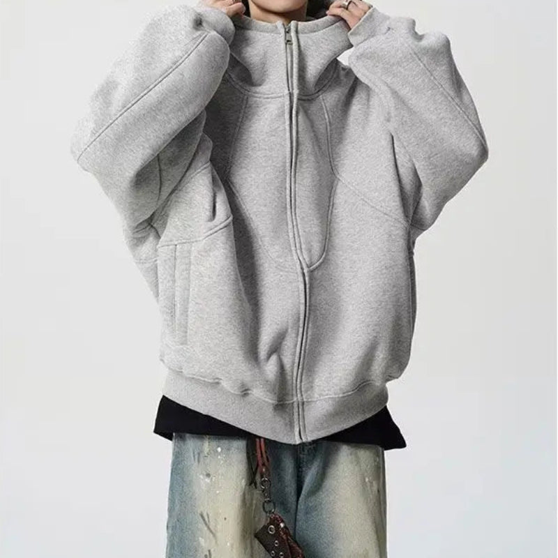 Y2K Oversized Tubed Zip Up Hoodie