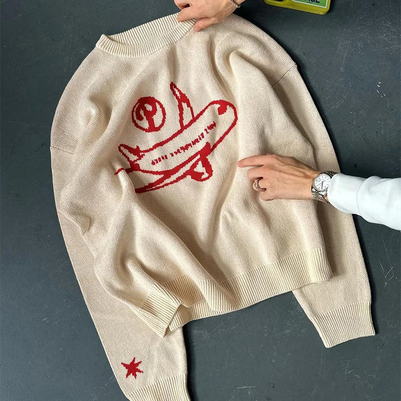 Y2K Paper Planes Crewneck Knitted Sweater