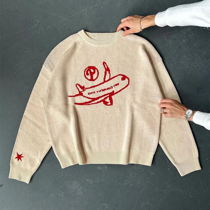 Y2K Paper Planes Crewneck Knitted Sweater
