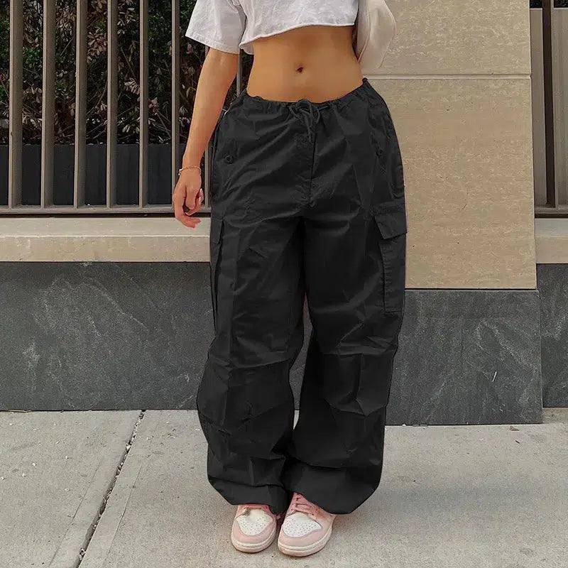 Y2K Parachute Cargo Pants Black
