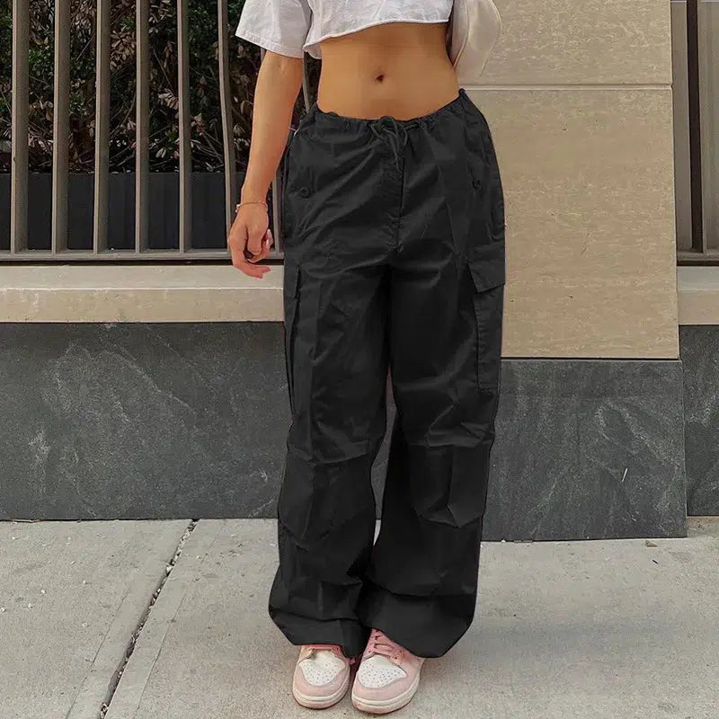 Y2K Parachute Cargo Pants Black