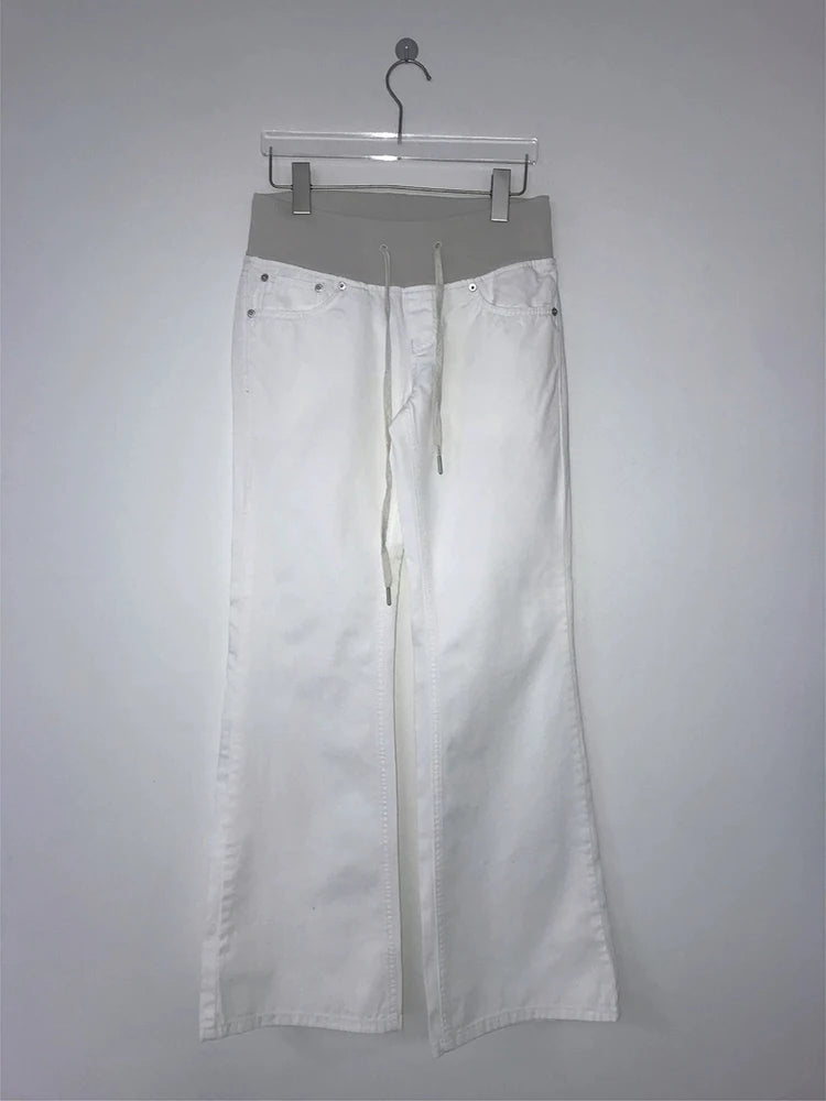 Y2K Patchwork Cargo Vintage White Low Rise Bootcut Jeans