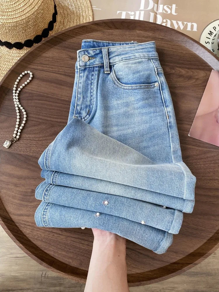 Y2K Pink Floral Embroidered Rhinestone Denim Jeans
