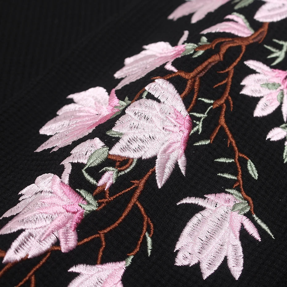 Y2K Pink Flower Embroidered Sleeves Long Sleeve Top