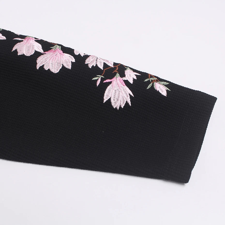 Y2K Pink Flower Embroidered Sleeves Long Sleeve Top