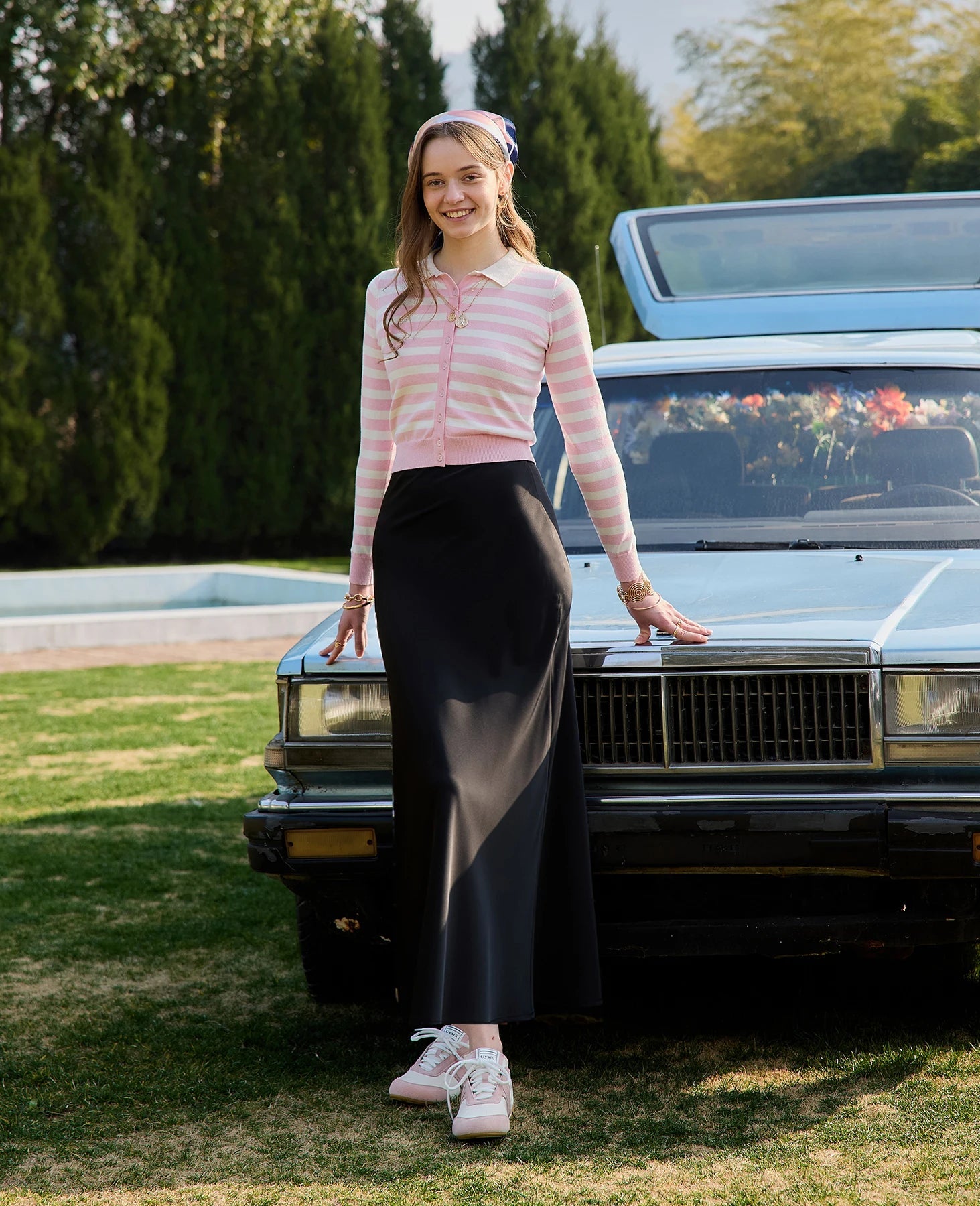 Y2K Pink Striped Knit Collar Cardigan