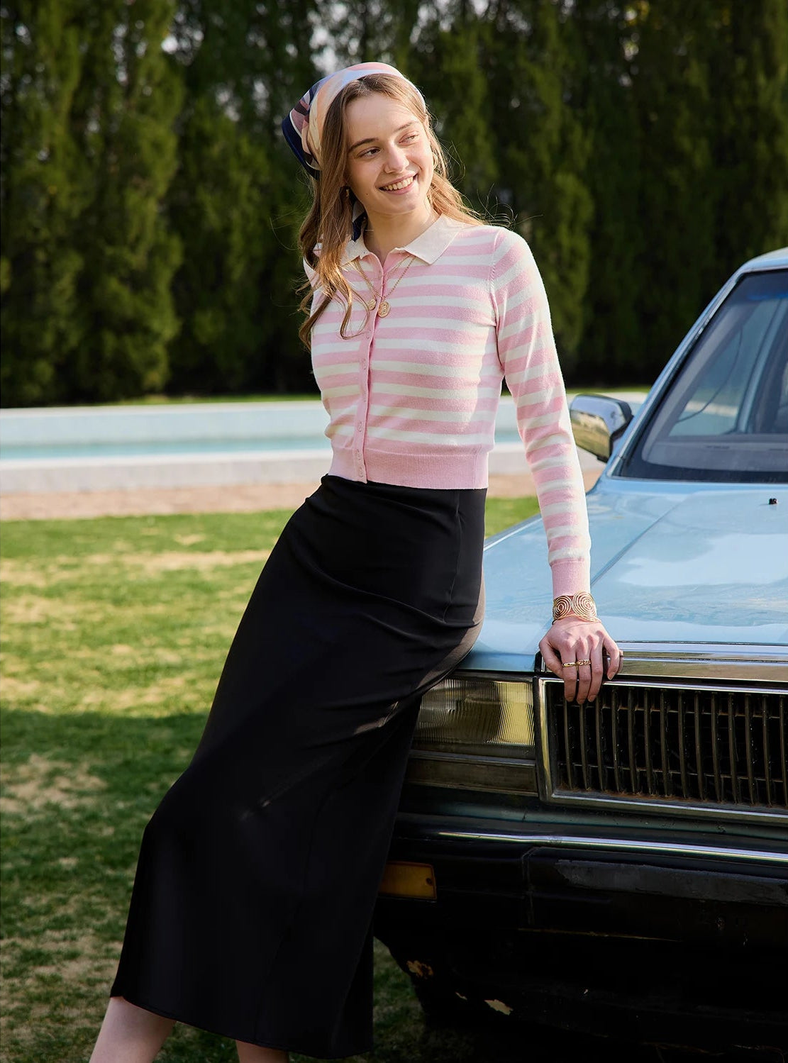 Y2K Pink Striped Knit Collar Cardigan