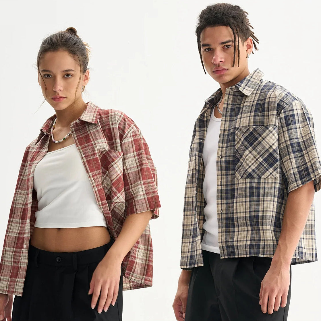 Y2K Plaid Cropped Short Sleeve Button Down Shirt