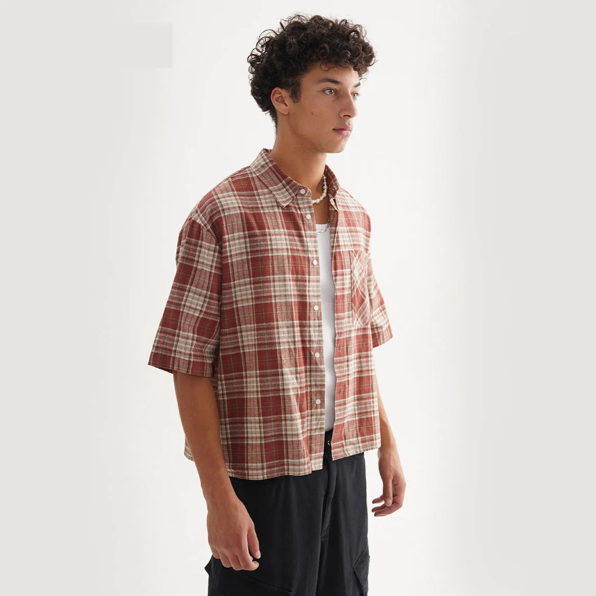 Y2K Plaid Cropped Short Sleeve Button Down Shirt