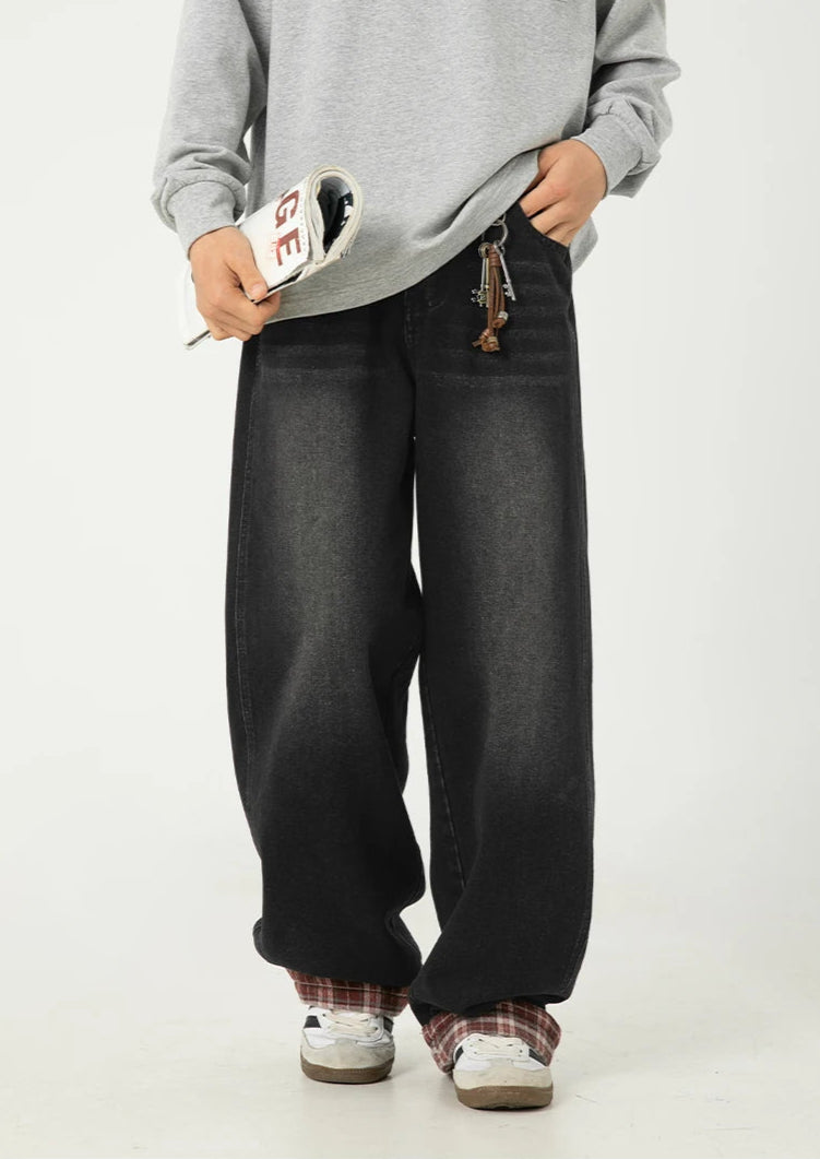 Y2K Plaid Cuff Washed Jeans
