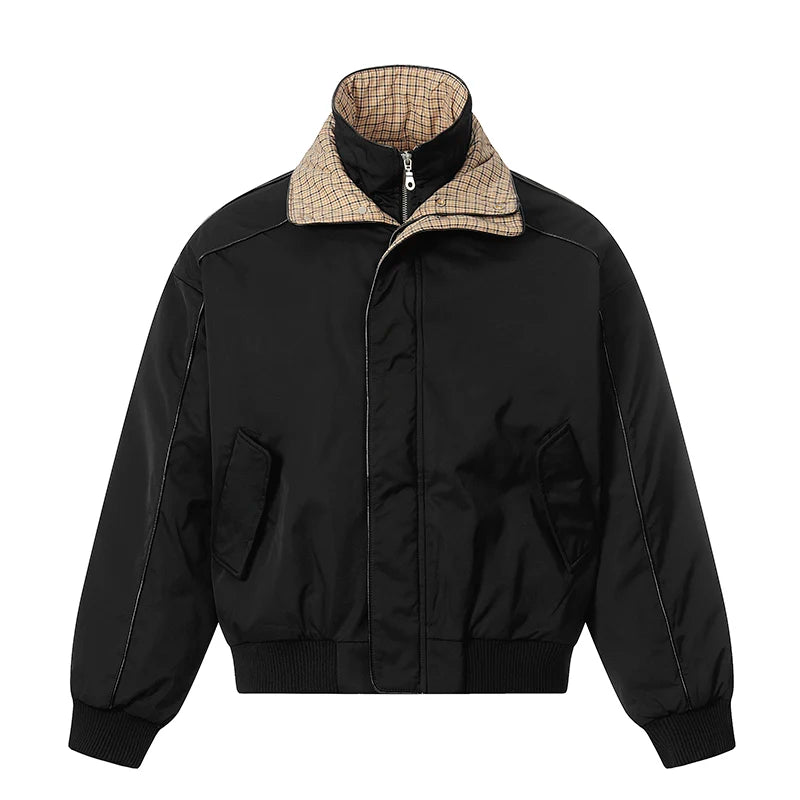 Y2K Plaid Inside Collar Mock Two Piece Jacket