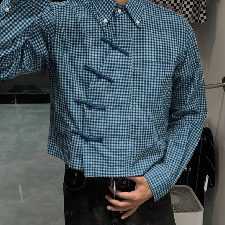 Y2K Plaid Long Sleeve Pankou Button Down Shirt