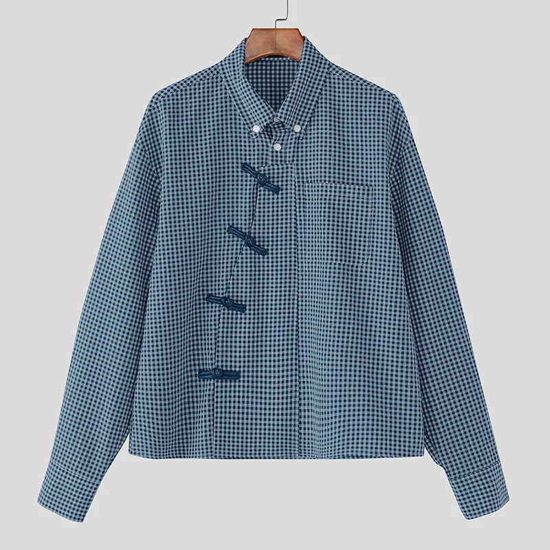 Y2K Plaid Long Sleeve Pankou Button Down Shirt