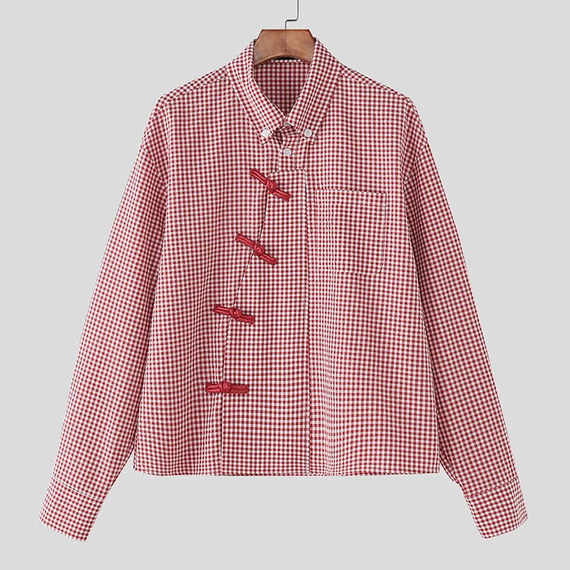 Y2K Plaid Long Sleeve Pankou Button Down Shirt