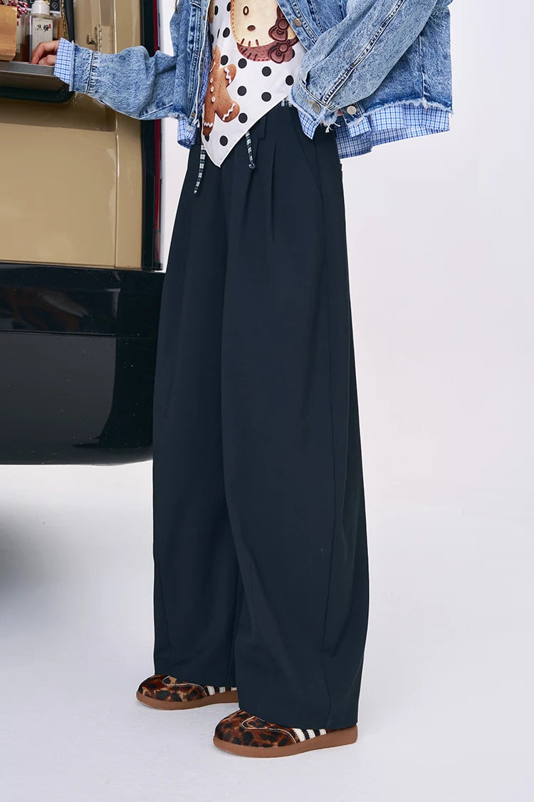 Y2K Plaid Panel Wide Leg Boyfriend Fit Trousers
