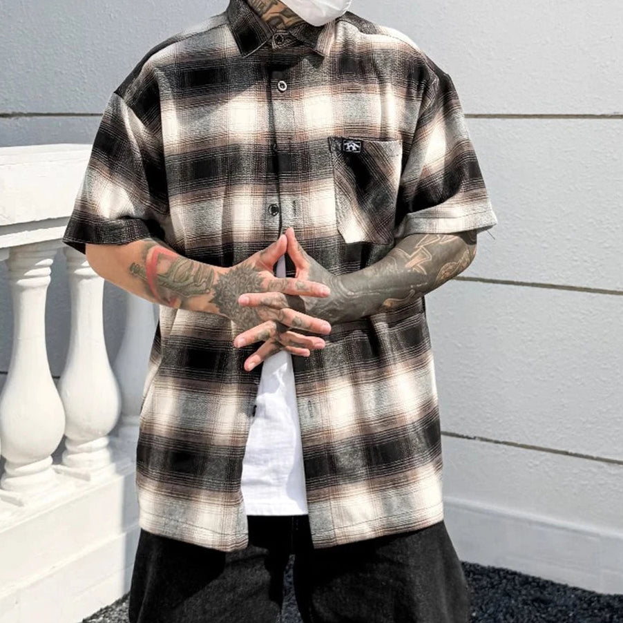 Y2K Plaid Short Sleeve Button Down Shirt