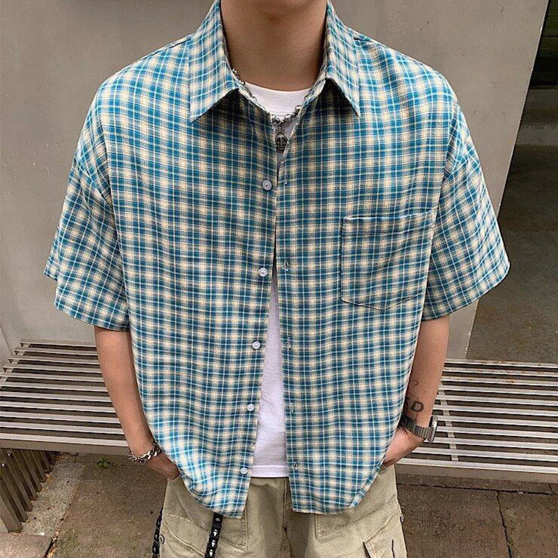 Y2K Plaid Short Sleeve Button Down Shirt