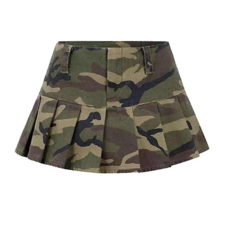 Y2K Pleated Camouflage Mini Skirt