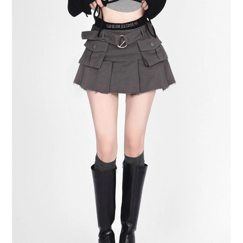 Y2K Pleated SBU Cargo Mini Skirt