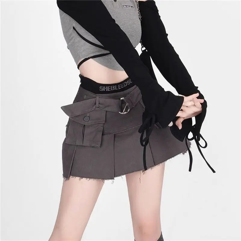 Y2K Pleated SBU Cargo Mini Skirt