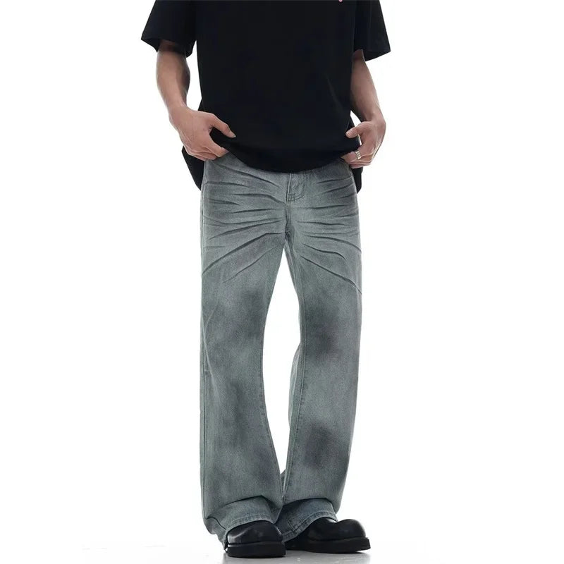 Y2K Pleated Slight Flare Baggy Jeans