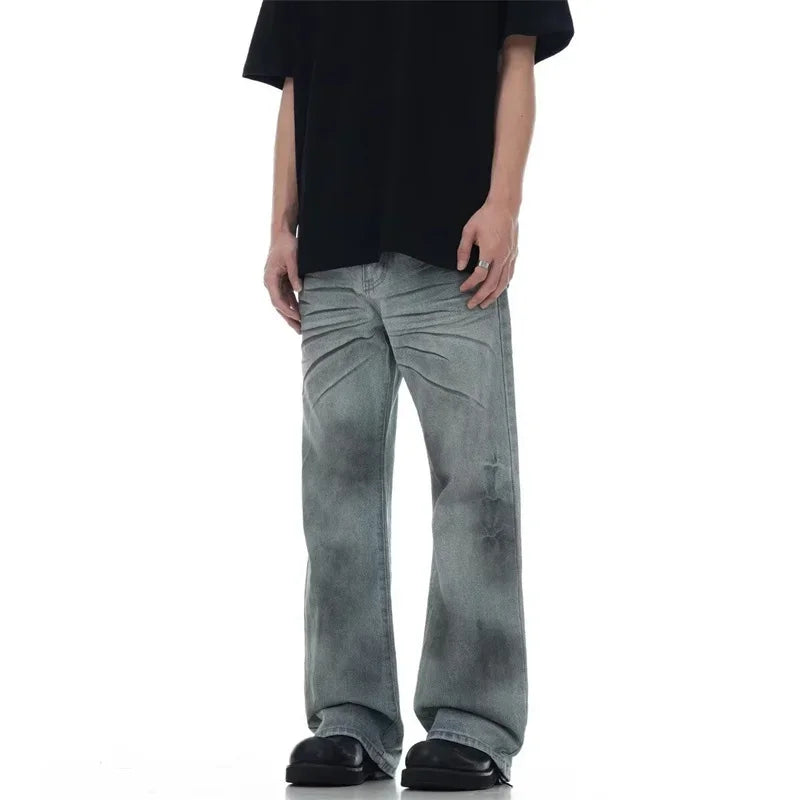 Y2K Pleated Slight Flare Baggy Jeans