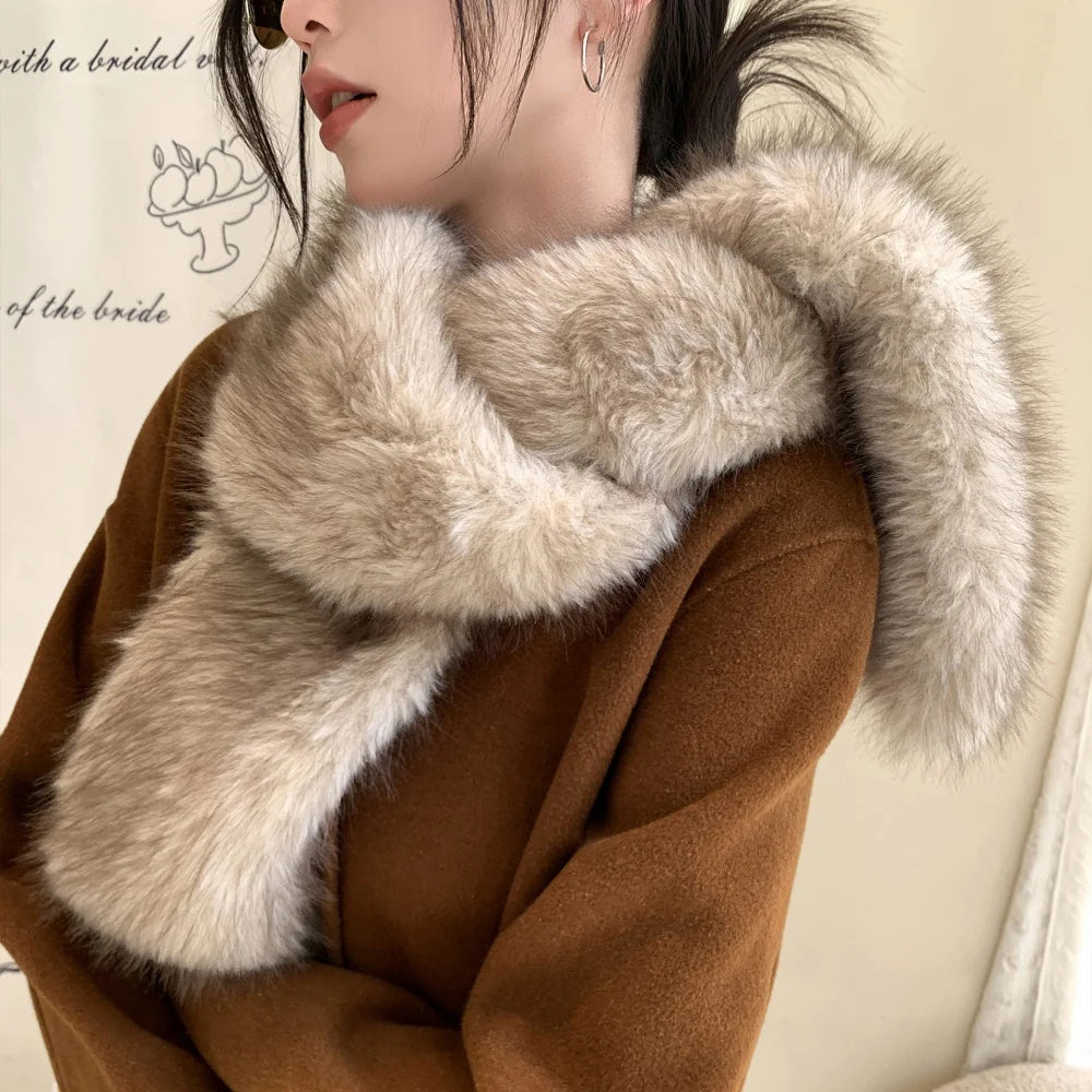 Y2K Plush Long Faux Fur Long Scarf