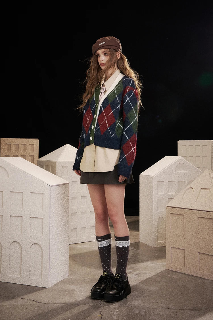 Y2K Preppy V Neck Cardigan Sweater