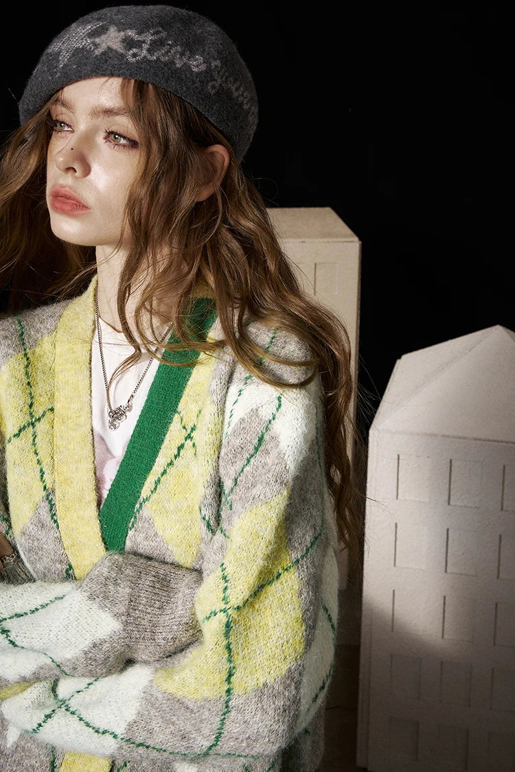 Y2K Preppy V Neck Cardigan Sweater