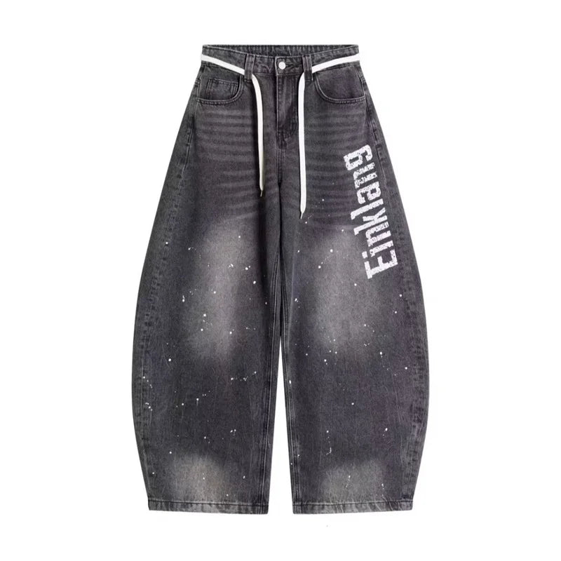 Y2K Printed Wide-Leg Distressed Jeans