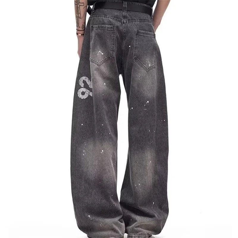 Y2K Printed Wide-Leg Distressed Jeans