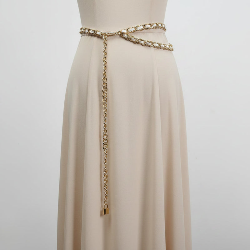 Y2K Pu Leather Black Metal Chain Long Body Belt