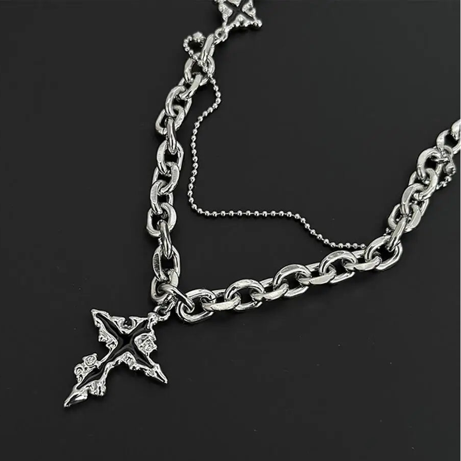 Y2K Punk Black Flame Cross Necklace
