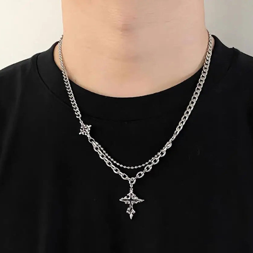 Y2K Punk Black Flame Cross Necklace